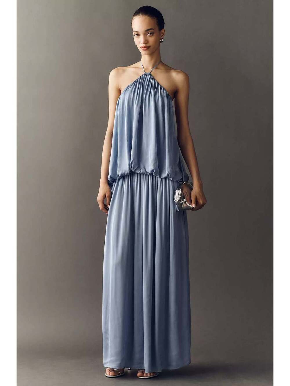 Anthropologie x Third Form - Light Blue Halter Neck Maxi Dress Open Back, Size 8